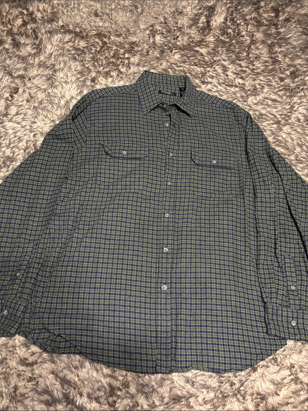 George Green and Navy Plaid flannel Casual Button-Down Shirt